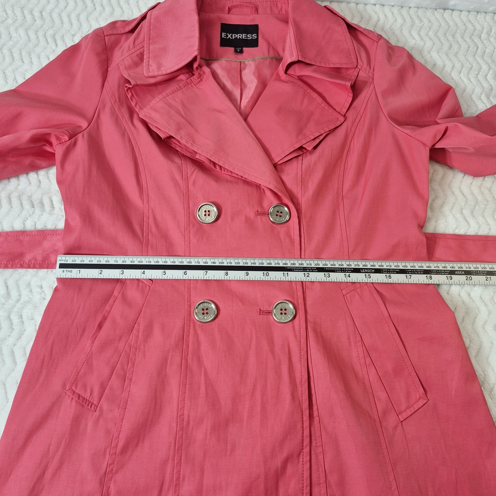 Express Women's Coral Ruffled Lepel Trench Coat Size Med - Picture 12 of 12